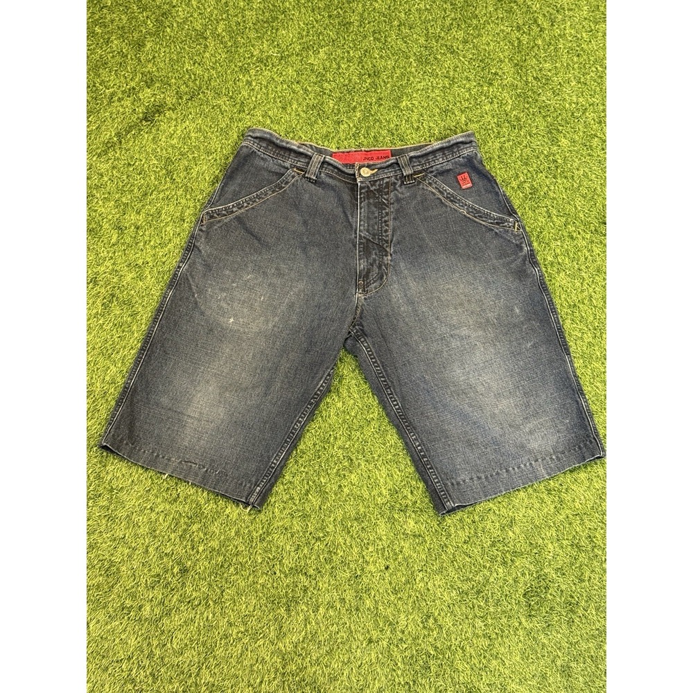 Vintage JNCO Jorts Mens 34 Dark Denim Skull Embroidered Y2K Shorts - Picture 2 of 16